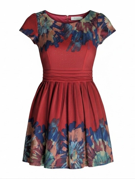 Dresses & Skirts - ChunBeiSha Floral Print Burgundy Fit & Flare Dress Small